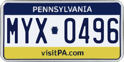 PA license plate MYX0496