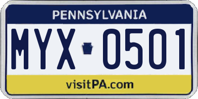 PA license plate MYX0501