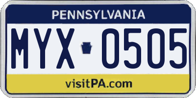 PA license plate MYX0505