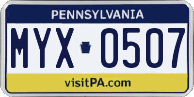 PA license plate MYX0507