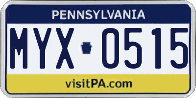PA license plate MYX0515