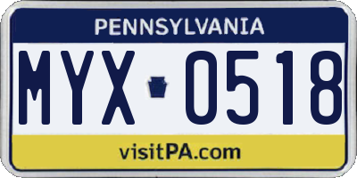 PA license plate MYX0518