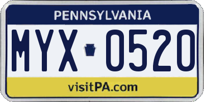 PA license plate MYX0520