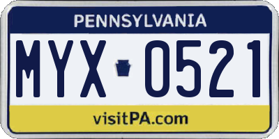 PA license plate MYX0521