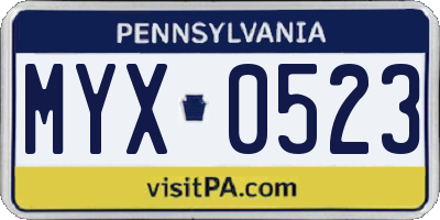 PA license plate MYX0523