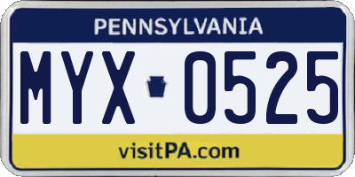 PA license plate MYX0525