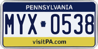 PA license plate MYX0538