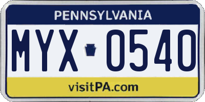PA license plate MYX0540