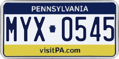 PA license plate MYX0545