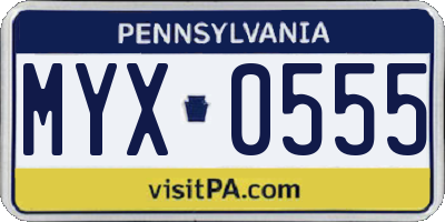 PA license plate MYX0555
