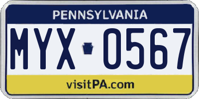 PA license plate MYX0567