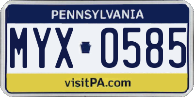 PA license plate MYX0585