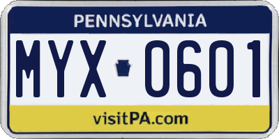 PA license plate MYX0601