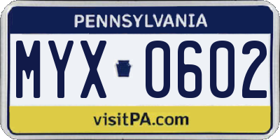 PA license plate MYX0602