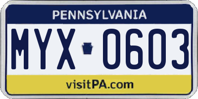PA license plate MYX0603