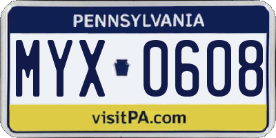 PA license plate MYX0608
