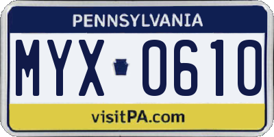 PA license plate MYX0610