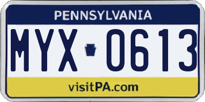 PA license plate MYX0613