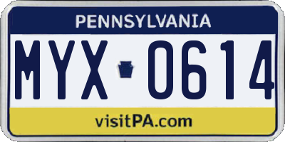 PA license plate MYX0614
