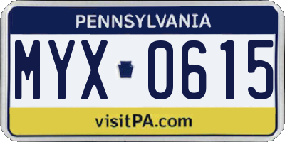 PA license plate MYX0615