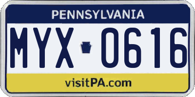 PA license plate MYX0616