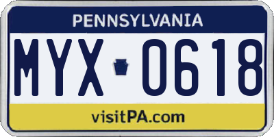 PA license plate MYX0618