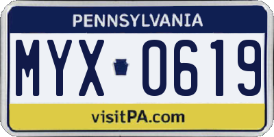 PA license plate MYX0619