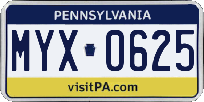 PA license plate MYX0625