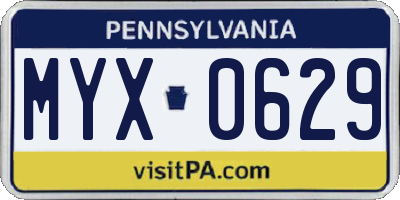 PA license plate MYX0629