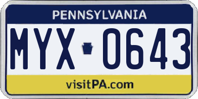 PA license plate MYX0643