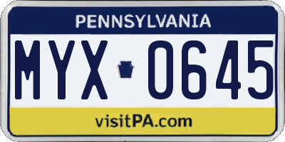 PA license plate MYX0645