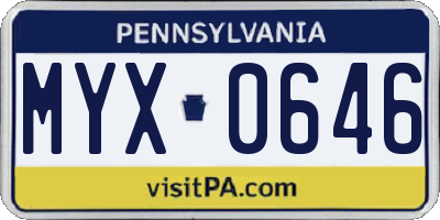 PA license plate MYX0646