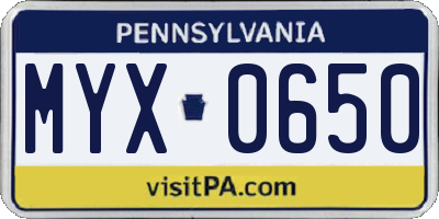 PA license plate MYX0650