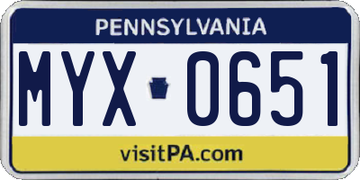 PA license plate MYX0651
