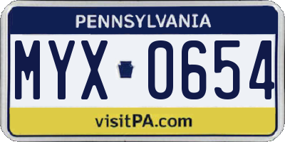 PA license plate MYX0654