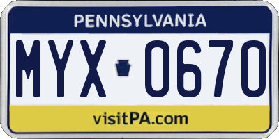 PA license plate MYX0670