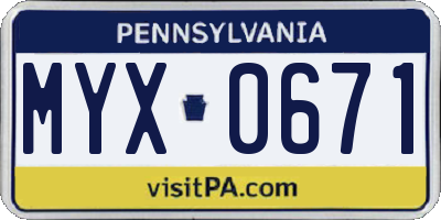 PA license plate MYX0671