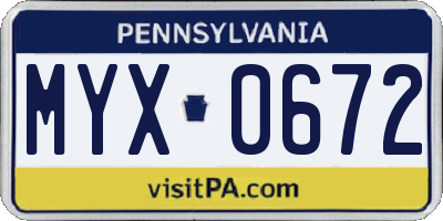 PA license plate MYX0672