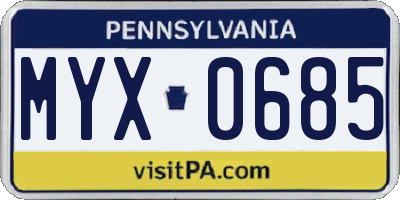 PA license plate MYX0685