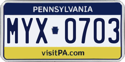 PA license plate MYX0703