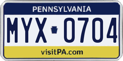 PA license plate MYX0704