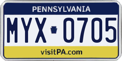 PA license plate MYX0705
