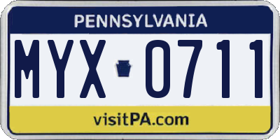 PA license plate MYX0711