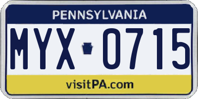 PA license plate MYX0715