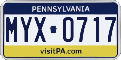 PA license plate MYX0717