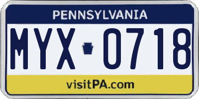 PA license plate MYX0718