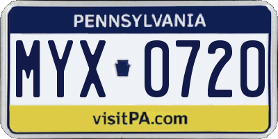 PA license plate MYX0720