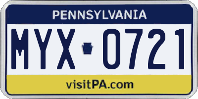 PA license plate MYX0721