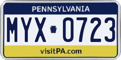 PA license plate MYX0723