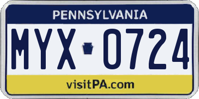 PA license plate MYX0724